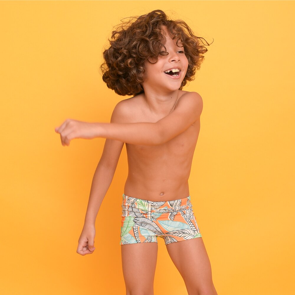 Sunga Magah Infantil Gabriel Boxer Folhas Laranja