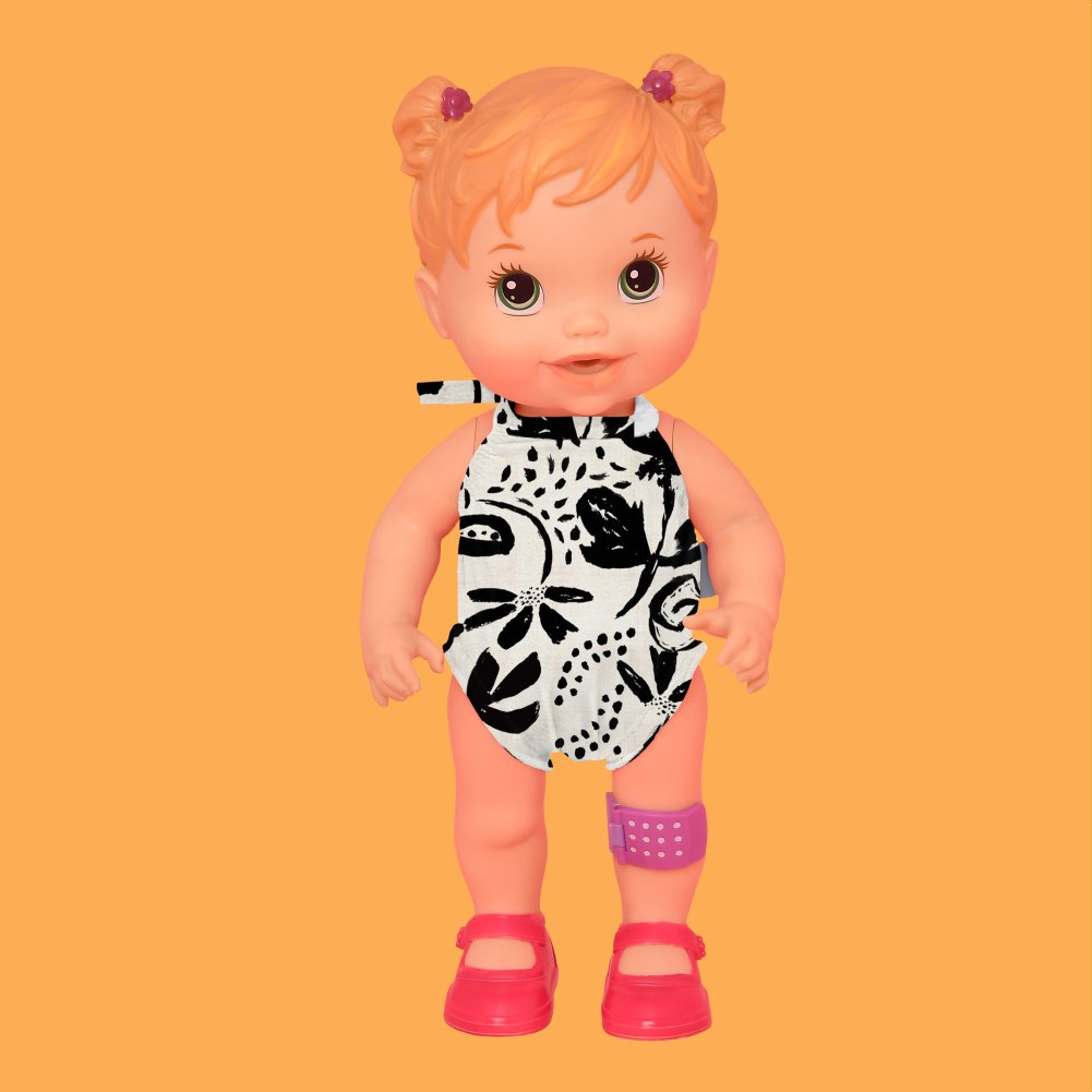 Acessório Magah Infantil Maiô Boneca Floral P&B