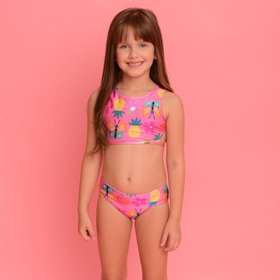 Biquíni Magah Infantil Letícia Borboleta Rosa Canelado - Image 2