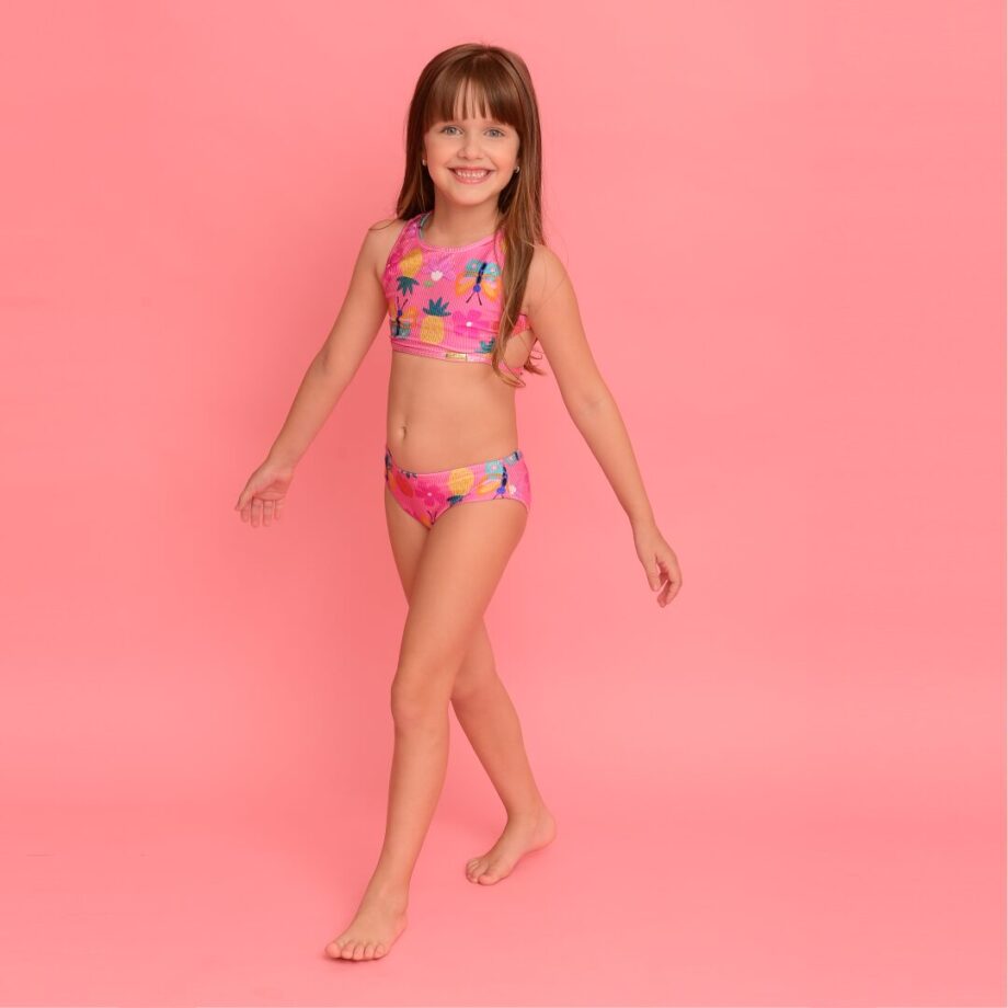 Biquíni Magah Infantil Letícia Borboleta Rosa Canelado