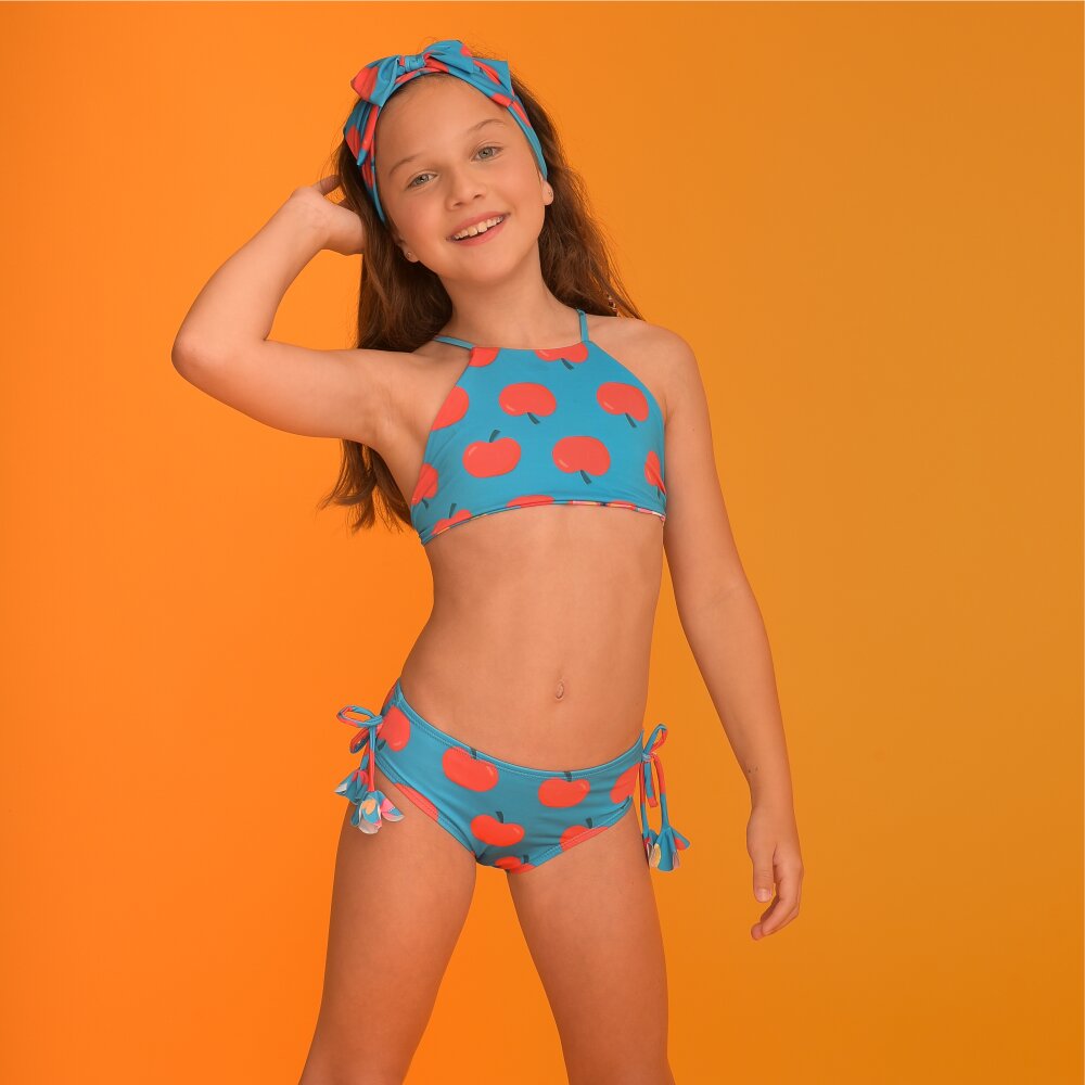 Biquíni Magah Infantil Adriana Dupla Face Maçã Azul